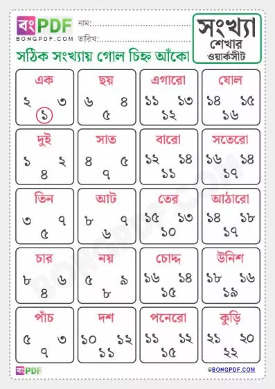 Free Circle the Correct Number Bengali Worksheet Download