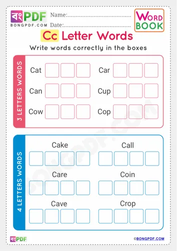 Free Learn Alphabet C English Words Worksheet Download