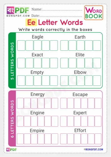 Free Learn Alphabet E English Words Worksheet Download