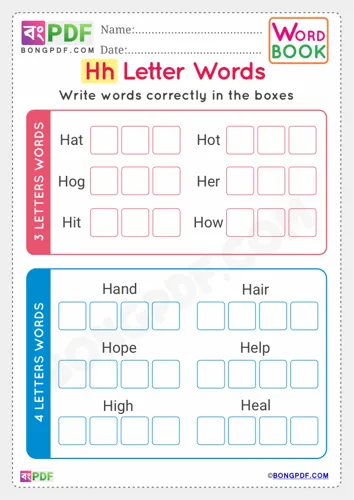 Free Learn Alphabet H English Words Worksheet Download