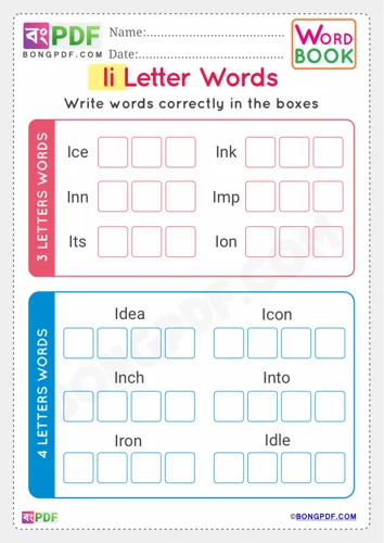 Free Learn Alphabet I English Words Worksheet Download