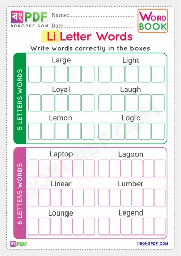 Free Learn Alphabet L English Words Worksheet Download