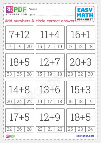 Free Learn Circle Answer Addition English Worksheet Download