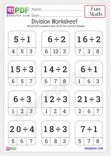 Free Learn Circle Answer Division Worksheet Download