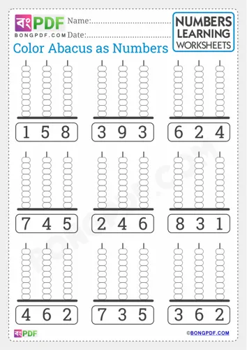 Free Learn Color Abacus As Numbers English Worksheet Download