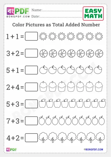 Free Learn Color Total Added Numbers English Worksheet Download