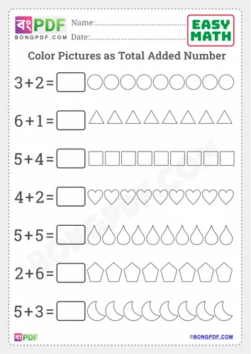 Free Learn Color Total Added Numbers English Worksheet Download