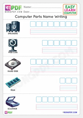 Free Learn Computer Parts Name English Worksheet Download