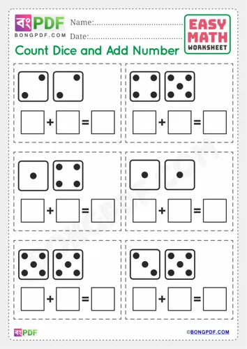 Free Learn Dice Addition English Worksheet Download