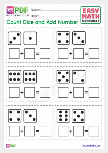 Free Learn Dice Addition English Worksheet Download