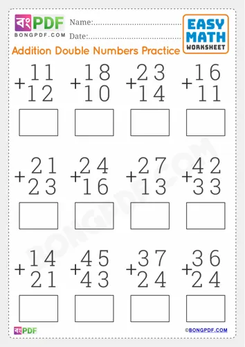Free Learn Double Numbers Addition English Worksheet Download