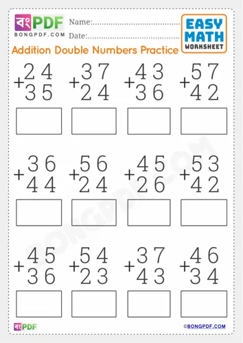 Free Learn Double Numbers Addition English Worksheet Download