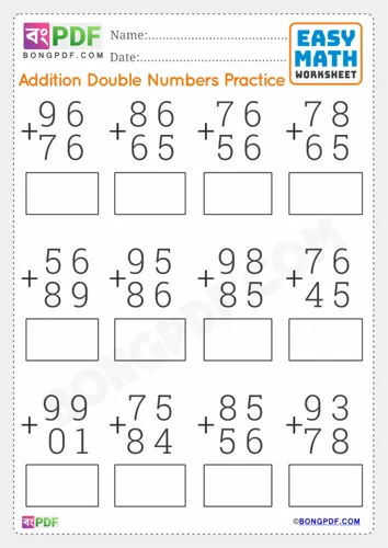 Free Learn Double Numbers Addition English Worksheet Download