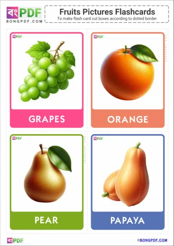 Free Learn English Fruits Pictures Flashcards Worksheet Download