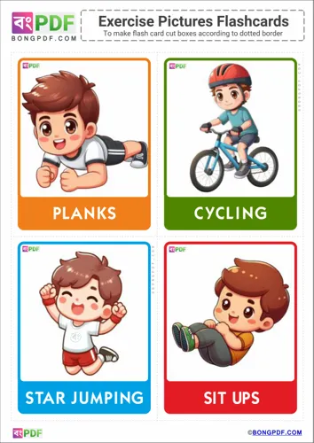 English kids exercise pictures flashcards