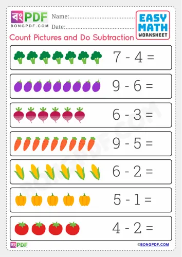 Free Learn English Subtraction By Pictures Worksheet Download