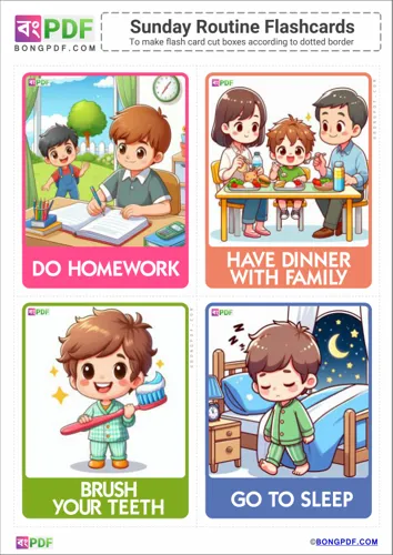 Free Learn English Sunday Routine Flashcards Worksheet Download