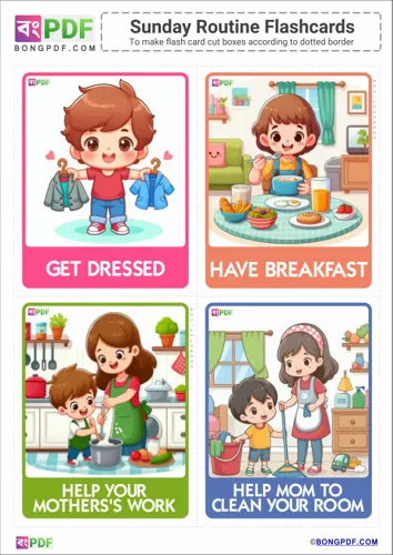 Free Learn English Sunday Routine Flashcards Worksheet Download