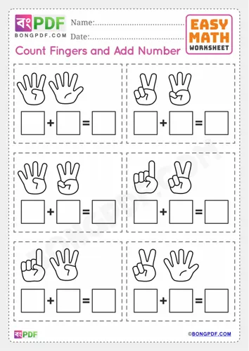 Free Learn Fingers Addition English Worksheet Download
