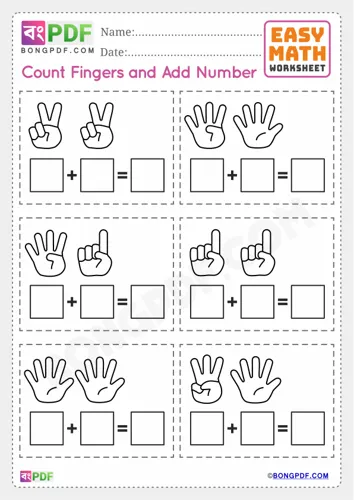Free Learn Fingers Addition English Worksheet Download