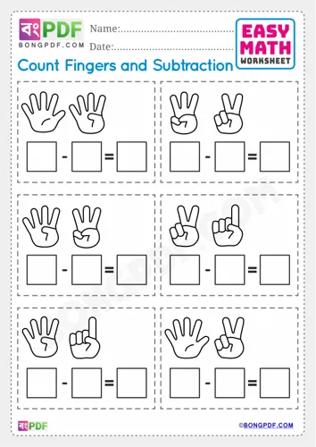 Free Learn Fingers Subtraction English Worksheet Download