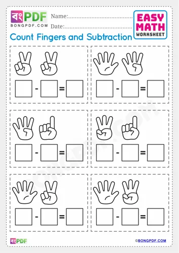 Free Learn Fingers Subtraction English Worksheet Download