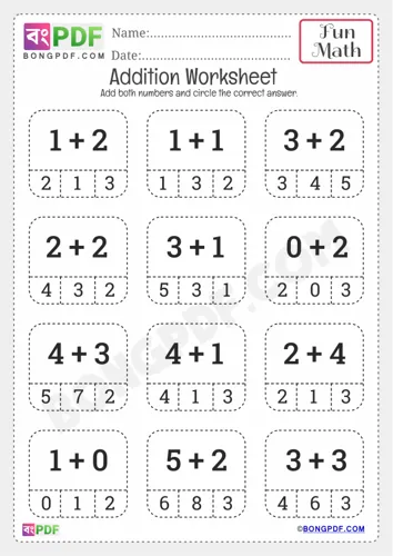 Kindergarten Circle Addition Worksheets