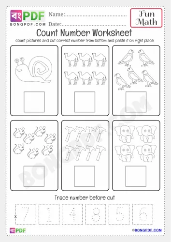 Free Learn Kindergarten Count And Paste Numbers Worksheet Download