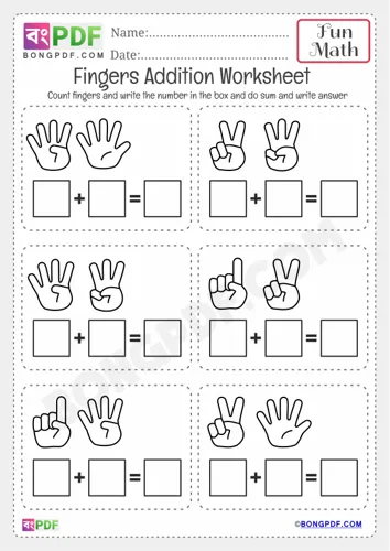 Free Learn Kindergarten Fingers Addition Worksheet Download
