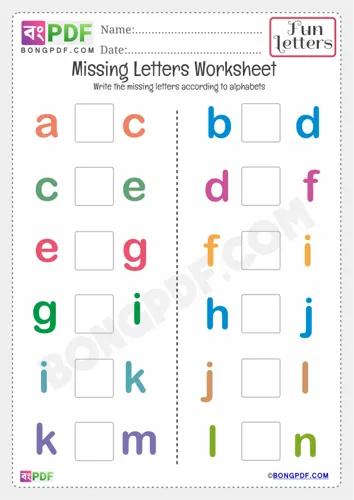 Free Learn Kindergarten Missing Small Letters Worksheet Download