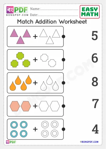 Free Learn Match Pictures Addition English Worksheet Download