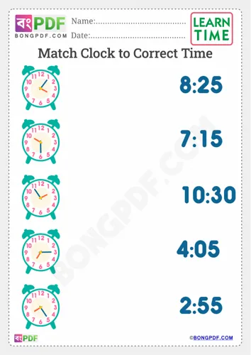 Free Learn Match Time And Clock English Worksheet Download