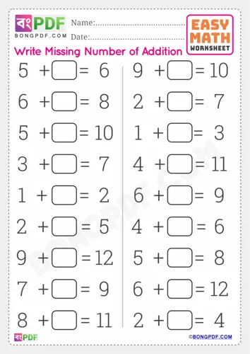 Missing Numbers Worksheets