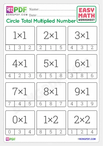 Multiply and Circle Answer English Worksheets