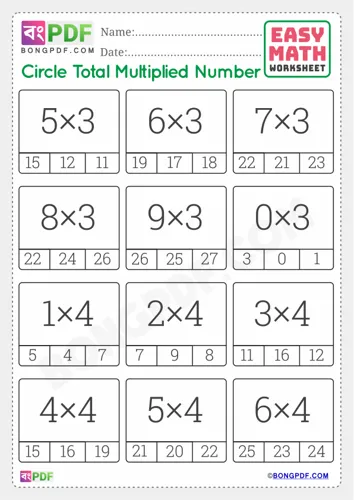 Free Learn Multiply And Circle Answer English Worksheet Download