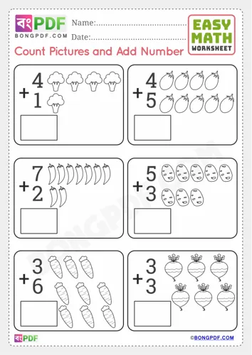 Free Learn Pictures Addition English Numbers Worksheet Download