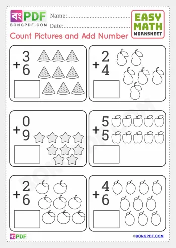 Free Learn Pictures Addition English Numbers Worksheet Download