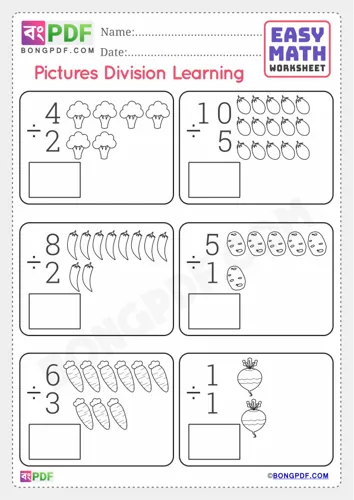 Free Learn Pictures Division English Numbers Worksheet Download