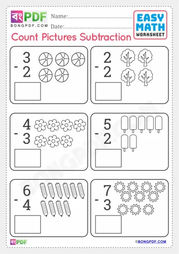 Pictures Subtraction English Numbers