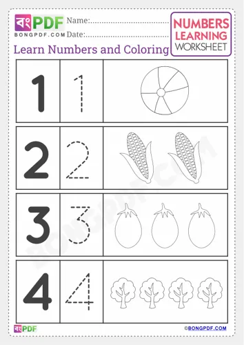 Preschool English Numbers Worksheets