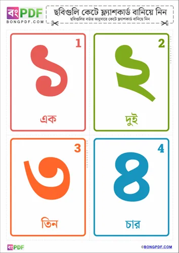 Free Learn Simple Bengali Numbers Flashcards Worksheet Download