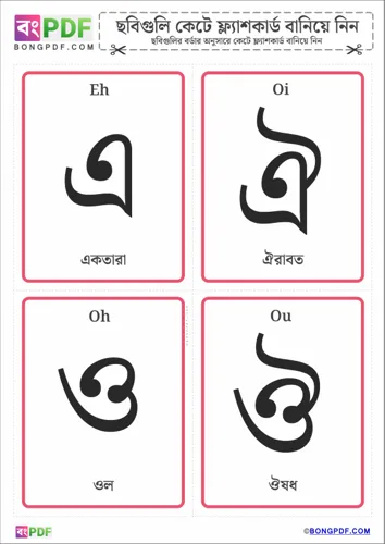 Free Learn Simple Bengali Vowels Flashcard Worksheet Download