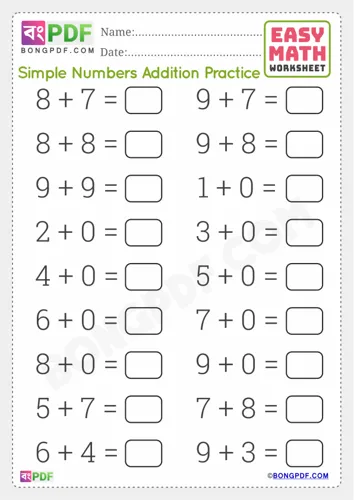 Free Learn Simple English Addition Worksheet Download