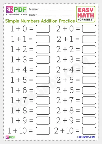 Free Learn Simple English Addition Worksheet Download