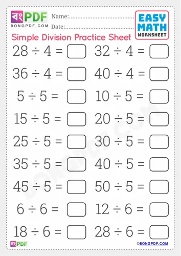 Free Learn Simple English Division Worksheet Download