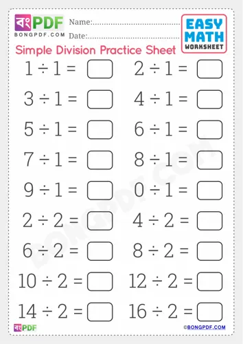 Free Learn Simple English Division Worksheet Download