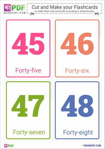 Free Learn Simple English Numbers Flashcards Worksheet Download