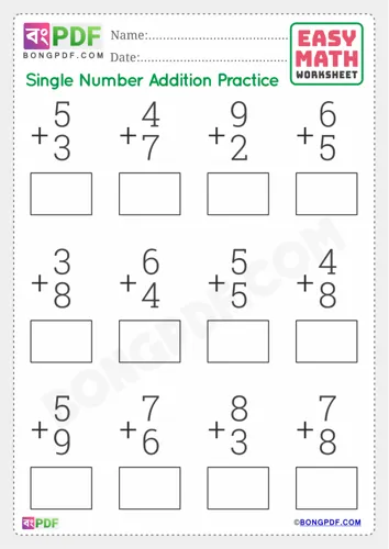 Free Learn Single Number Addition English Worksheet Download