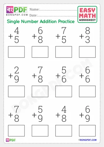 Free Learn Single Number Addition English Worksheet Download