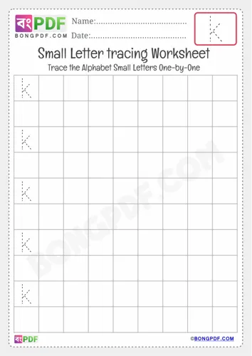 Free Learn Tracing Small Letter K Worksheet Download